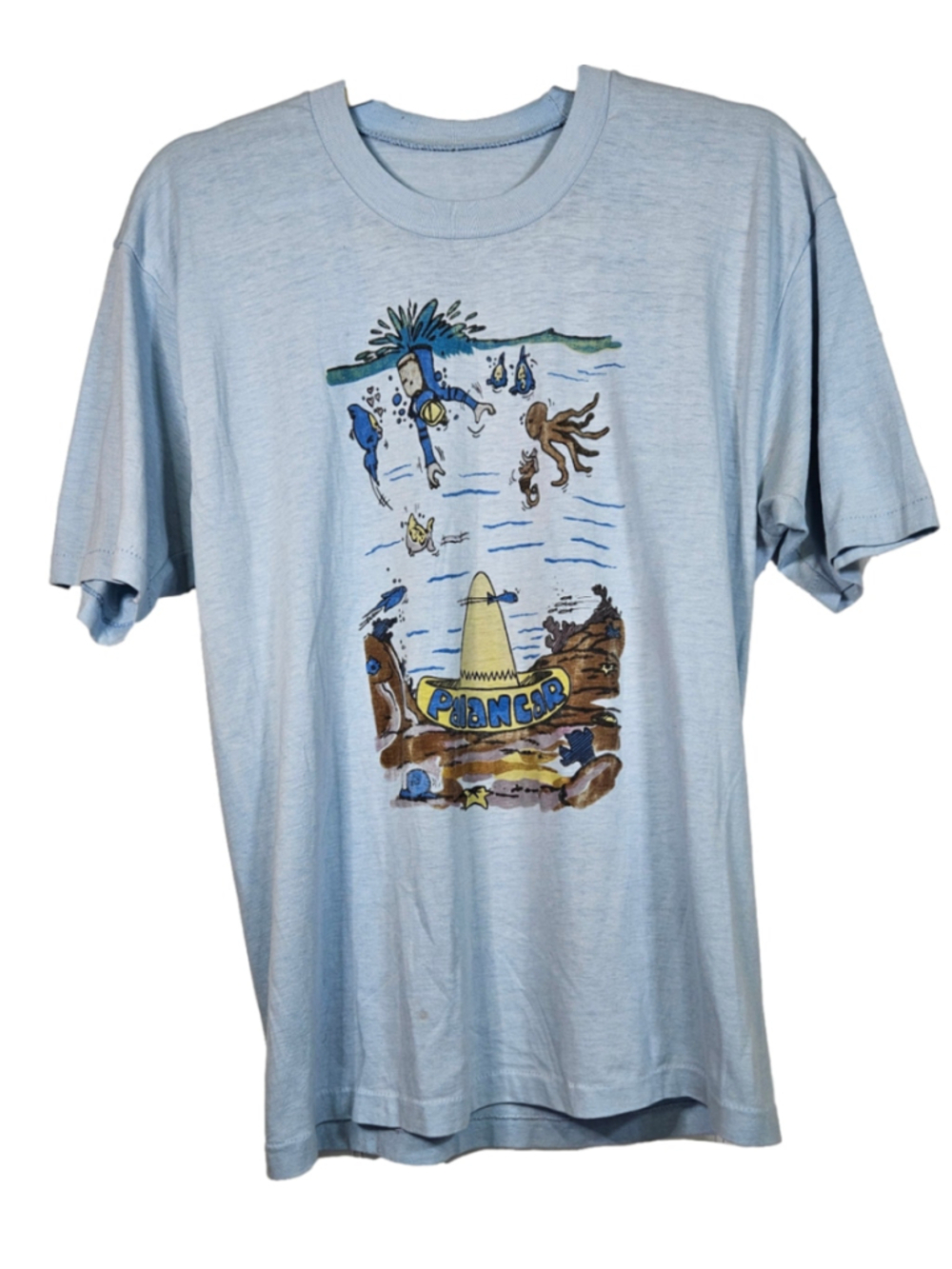 Vintage Single Stitch Scuba Surf Dive Graphic Tee Blue 90s Beach T Shirt